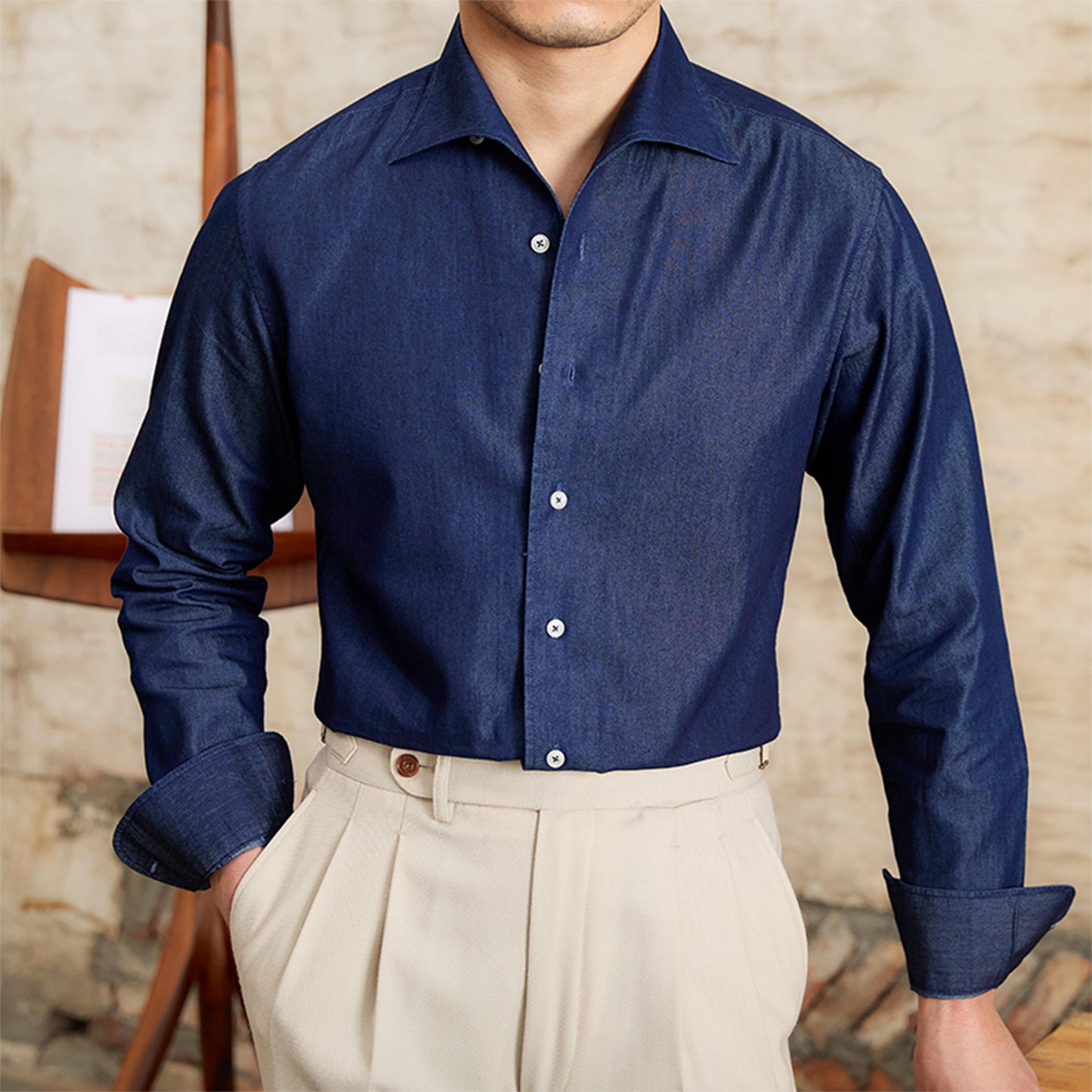British Fashion Men's Casual Gentry Denim Long Sleeve Shirt