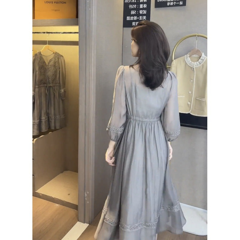 Lantern Sleeve Midskirt Embroidered Dress Summer