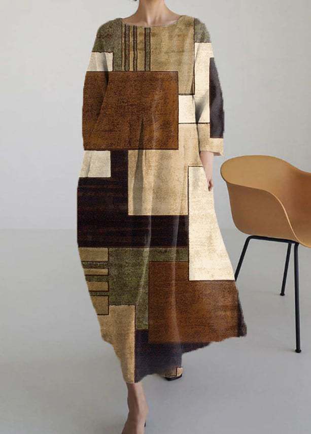 Loose-fitting Geometric Retro Maxi Skirt