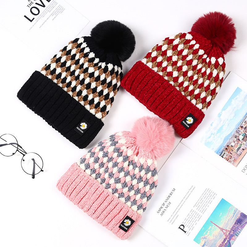 Women's Fashion Thick Warm Cute Fur Ball Knitted Hat