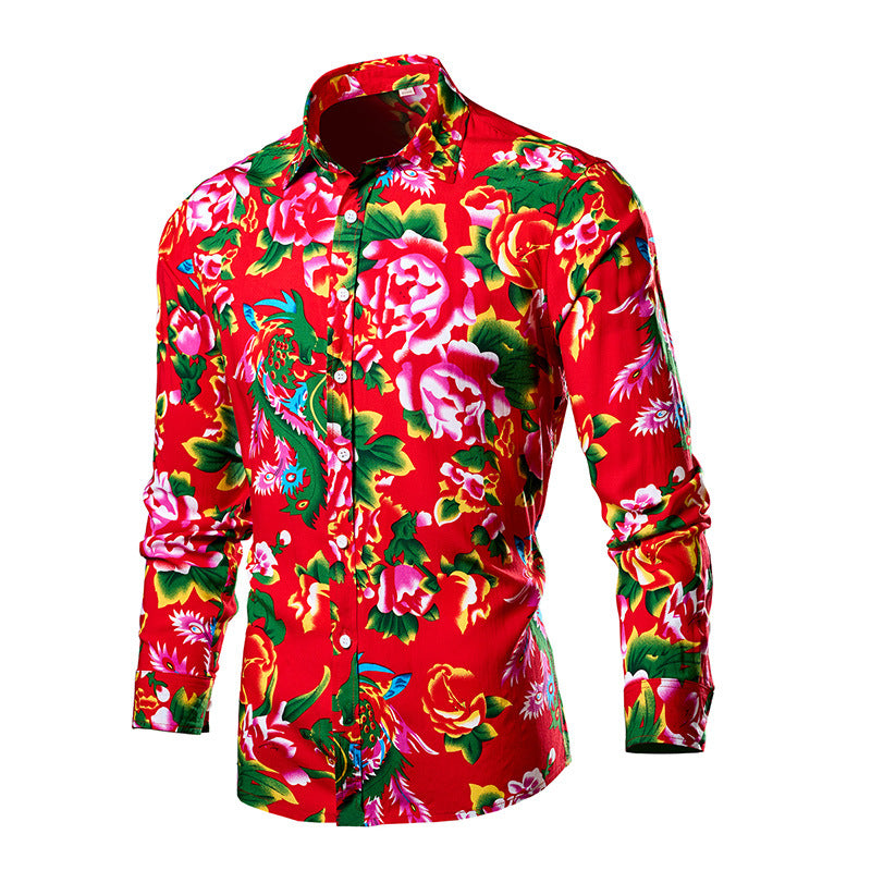 Northeast Big Flower Long-sleeved Colored Shirt