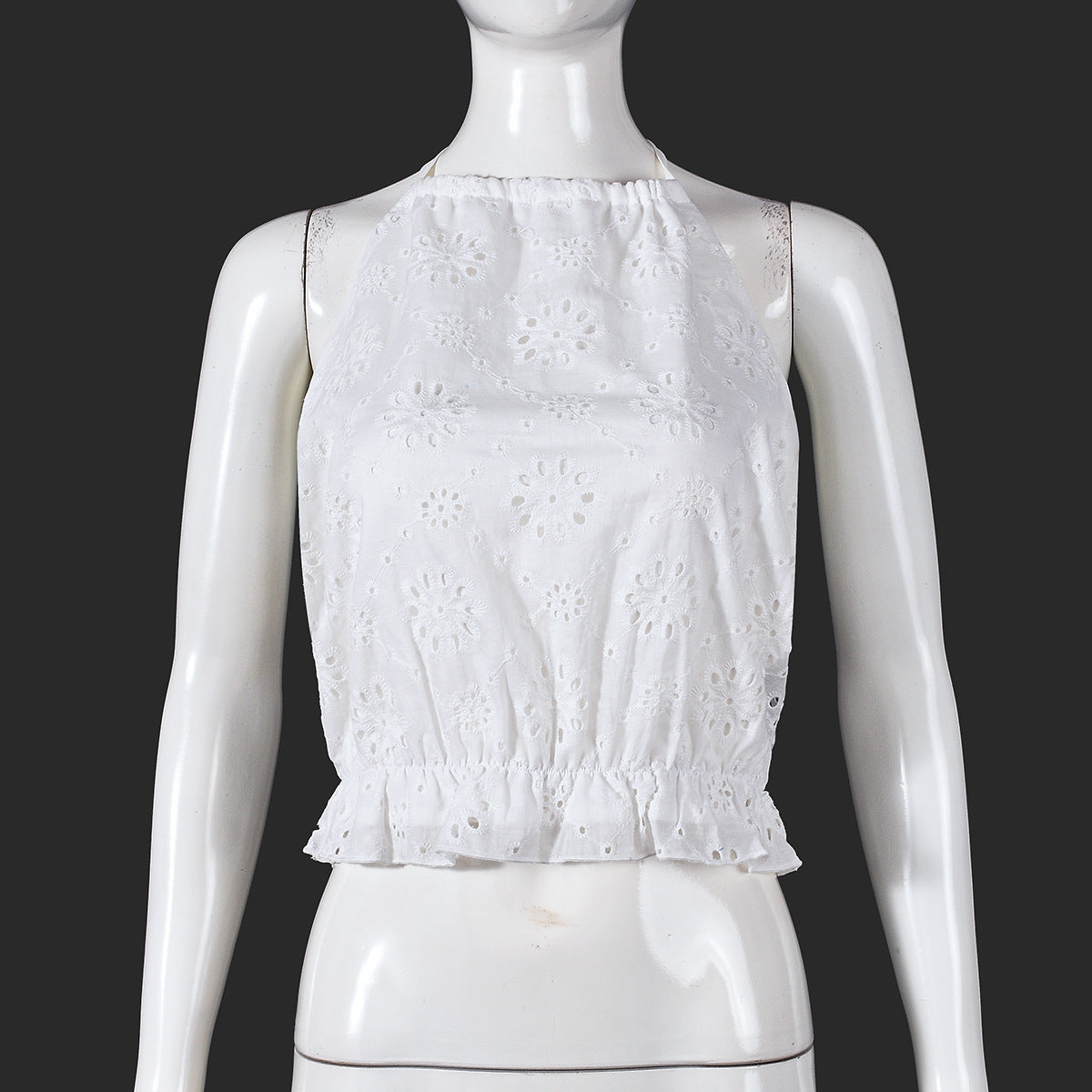 Chest-wrap Midriff-baring Lace-up Back-cutout Cropped Top