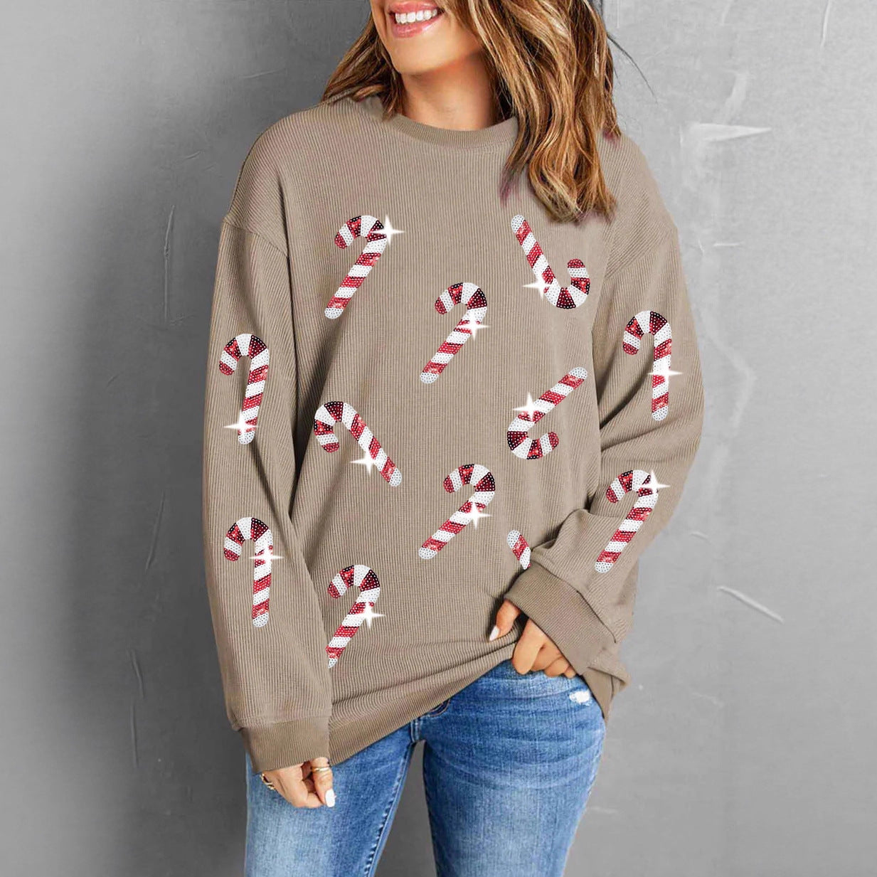 New Christmas Womens Top Relaxed, Casual Long-sleeve Design With A Printed Pattern