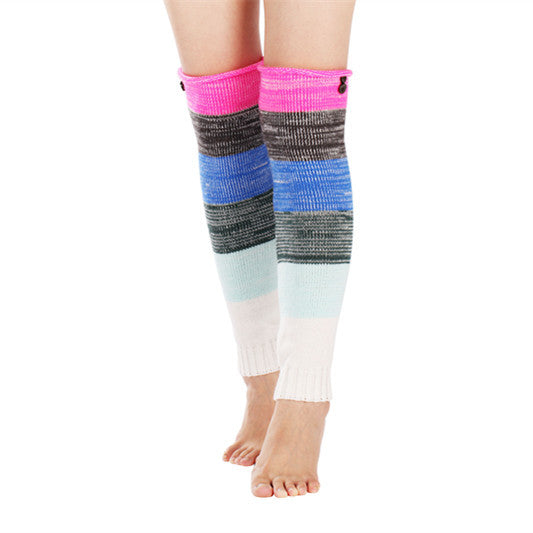 Multi-colored Stripe Long Wool Keep Warm Foot Sock Knee Cover