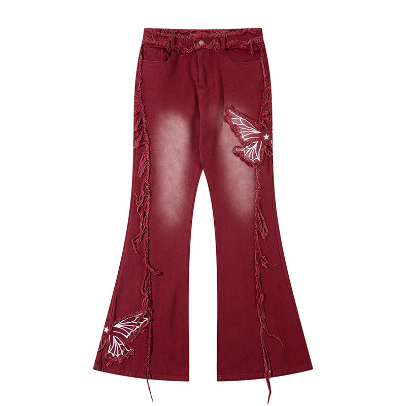 Moderne Retro Jeans Med Sommerfuglebroderi Til Kvinder