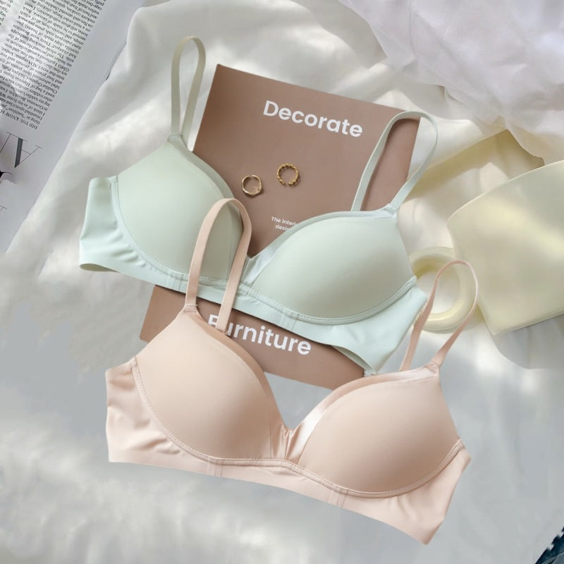 Satin Stitching French Sexy Triangle Cup Micro Push Up Without Steel Ring