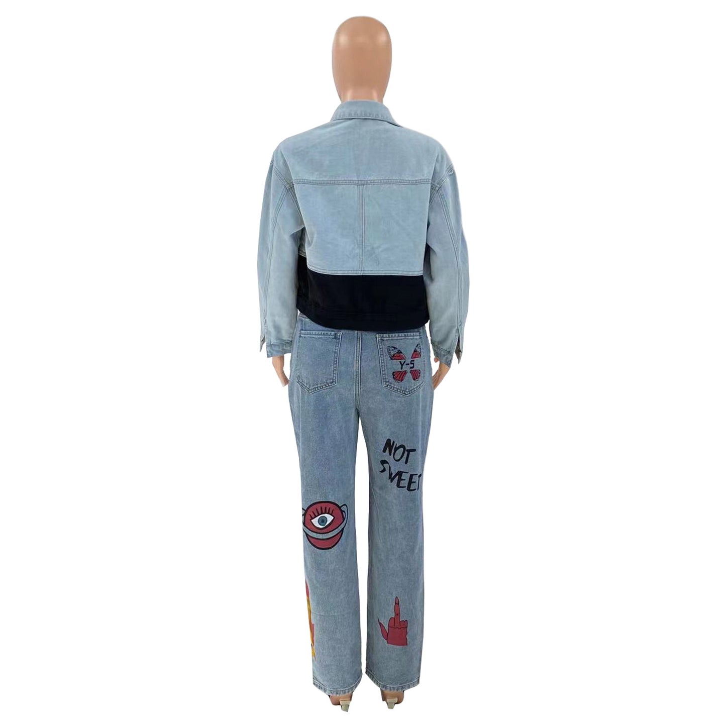 Kvinder digitalt placeret print ripped fashion jeans