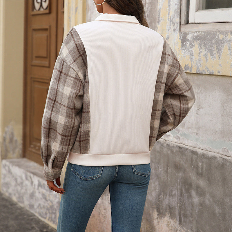 Casual Retro Plaid Stitching Loose Sweater