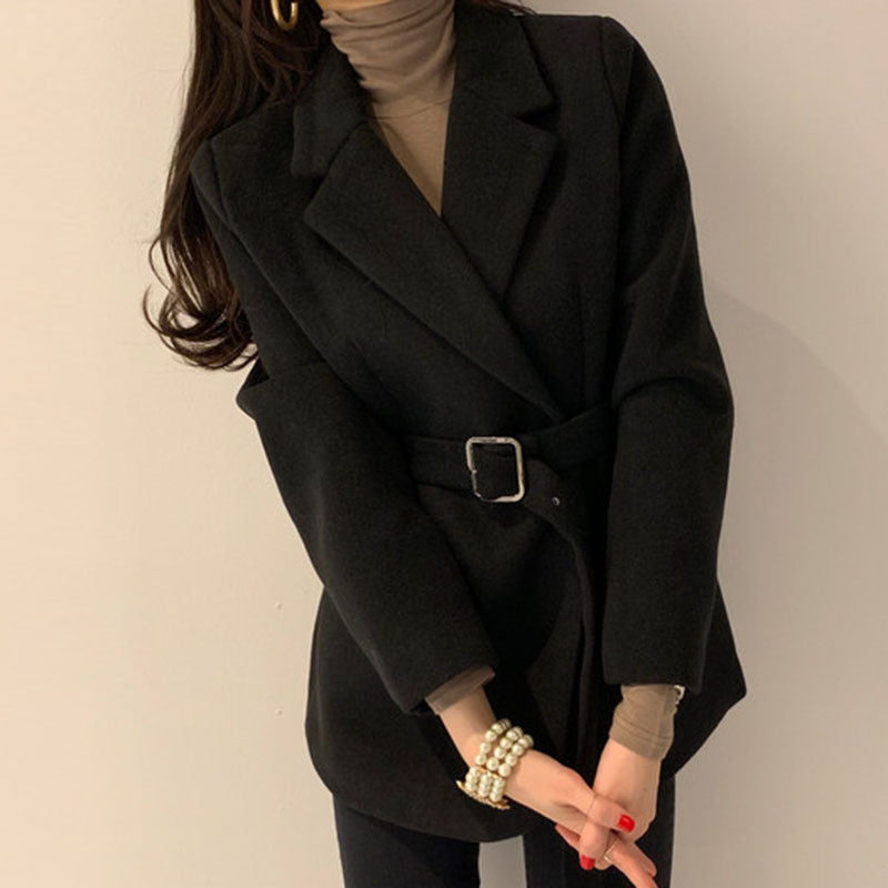 French Retro Suit Collar Two-button Slim Long-sleeved Cardigan Woolen Coat