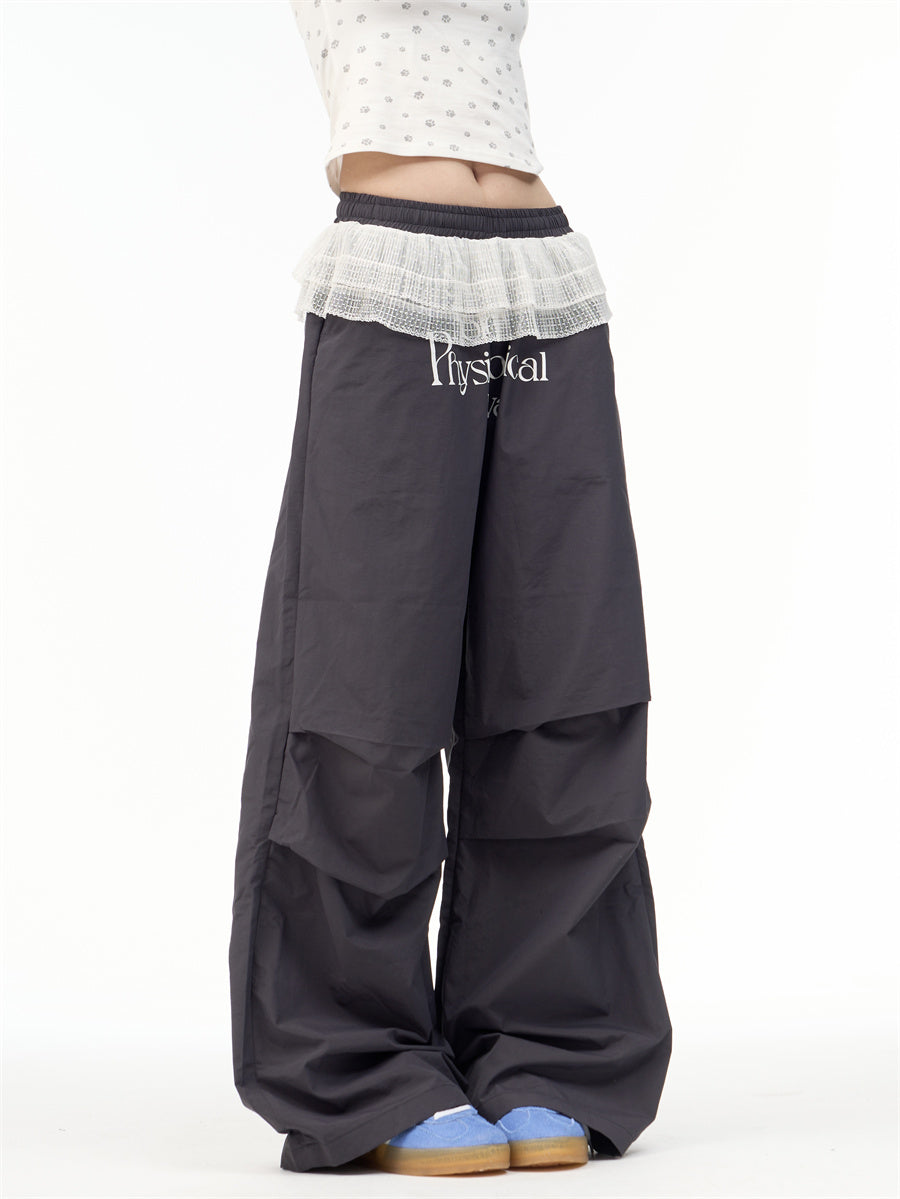 Women's Lace Stitching Fake Two-piece Pleated Overalls