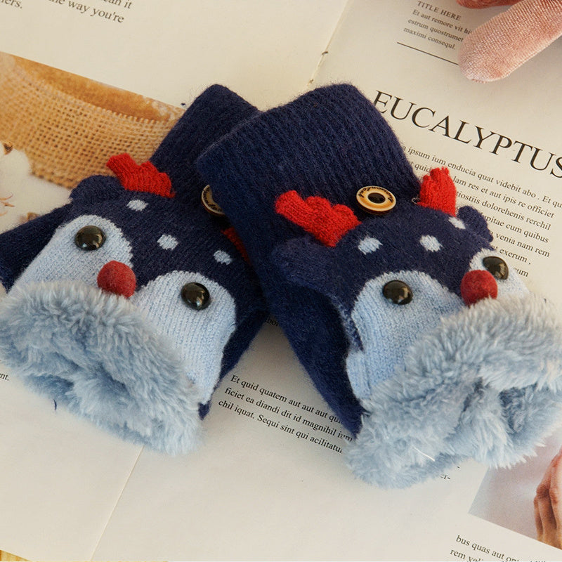 Children's Warm Flip Half Finger Woolen Gloves