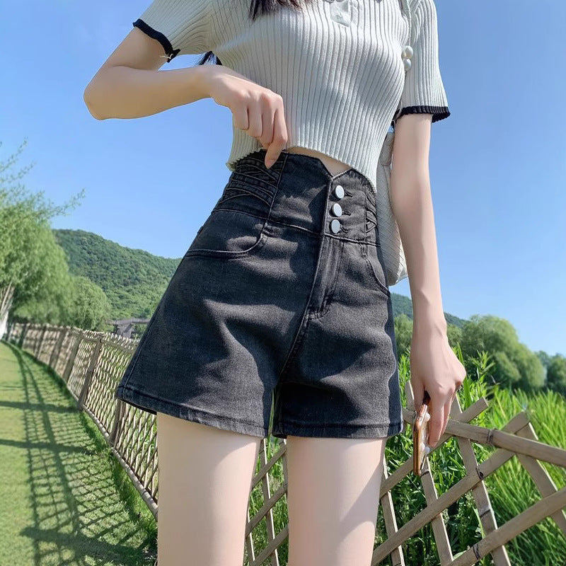 Womens Retro Ultra-High-Waist Denim Shorts