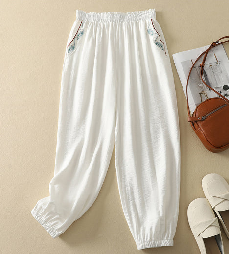 Womens Cotton Linen Cropped Harem Pants