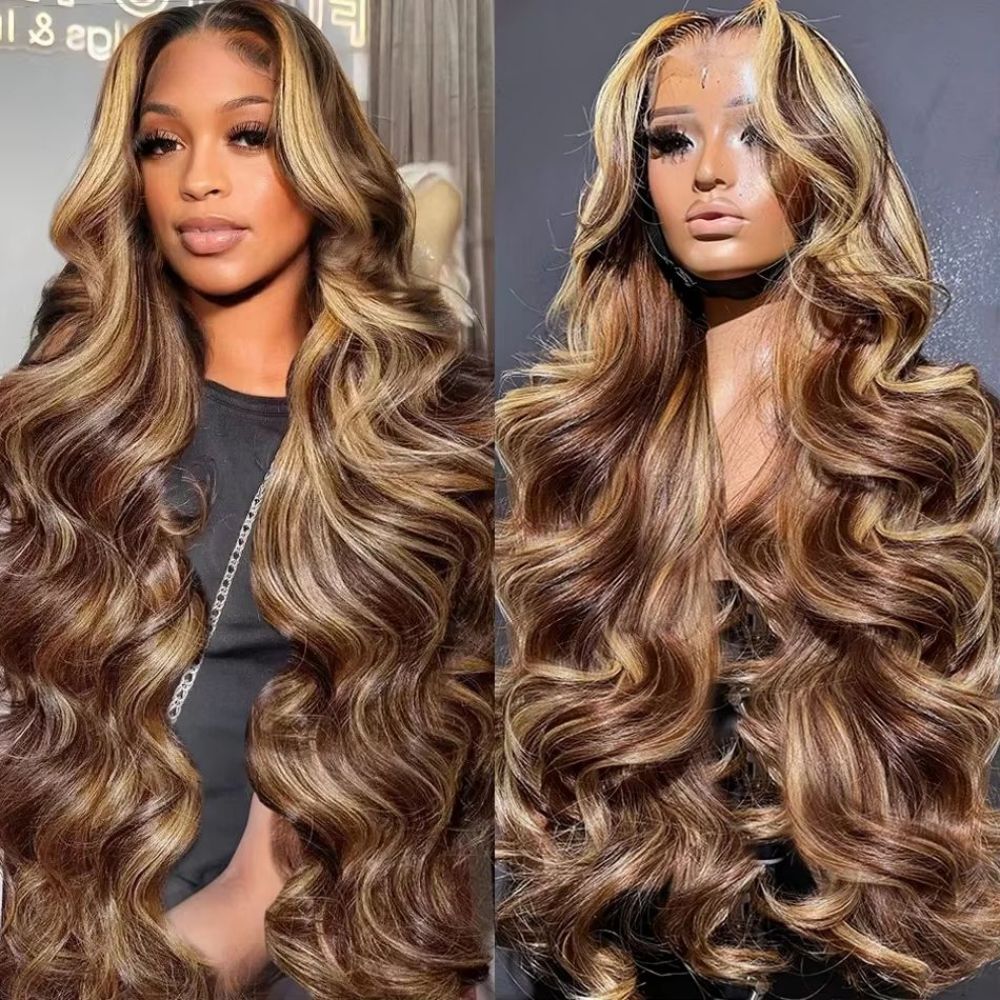 Women's All-match Piano Color Highlight Big Wave Lace Wig
