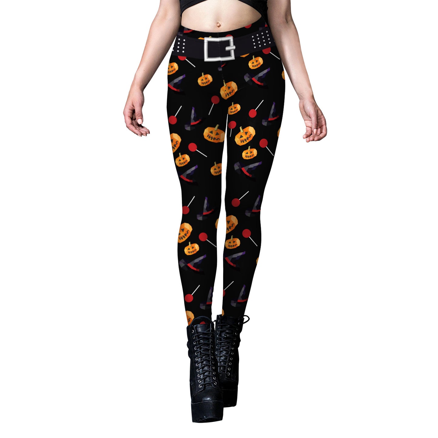 Tætsiddende Leggings med Kraniet-Spindelvevprint