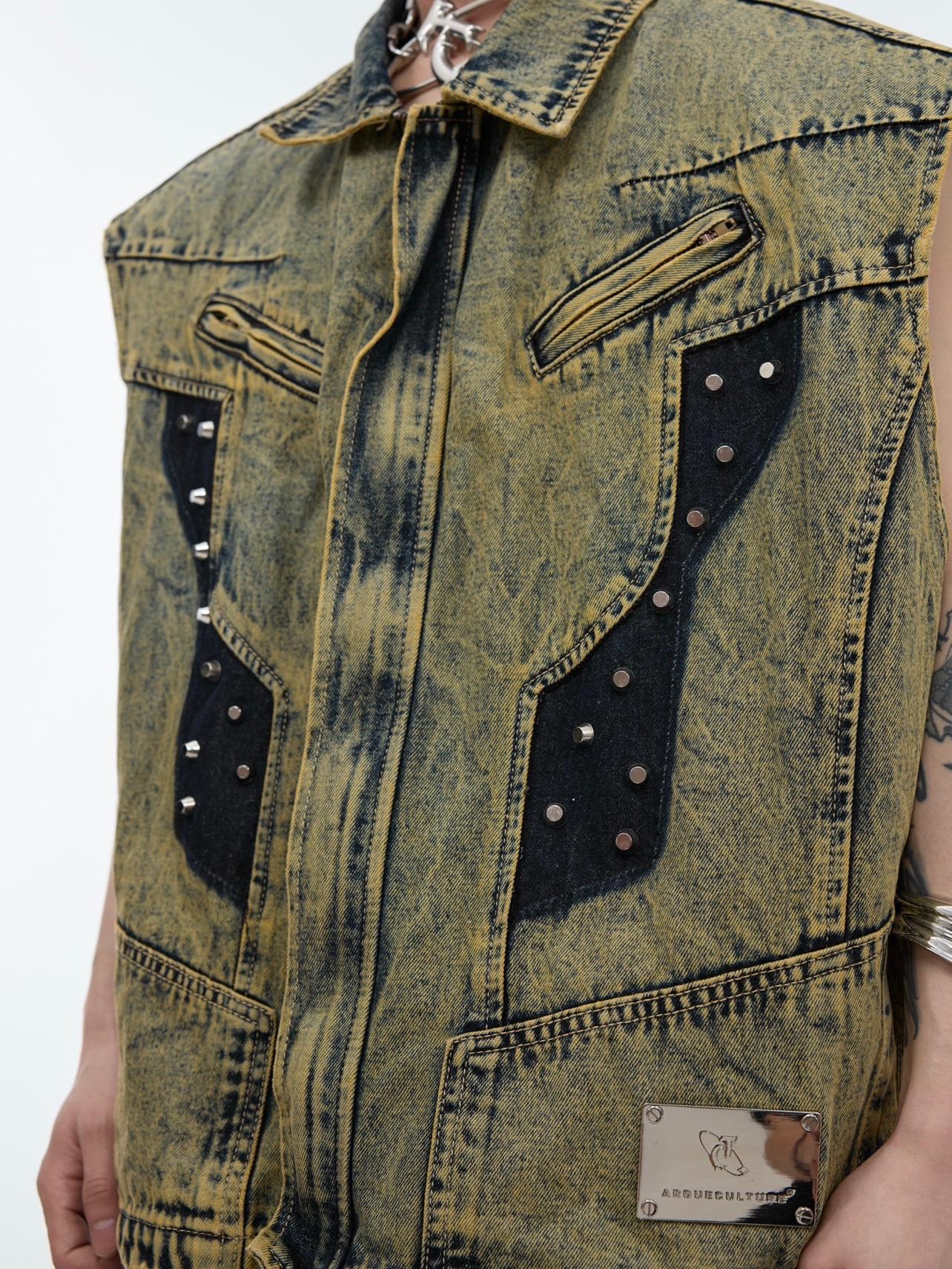 Metal Rivet Design Denim Vest Sleeveless Jacket