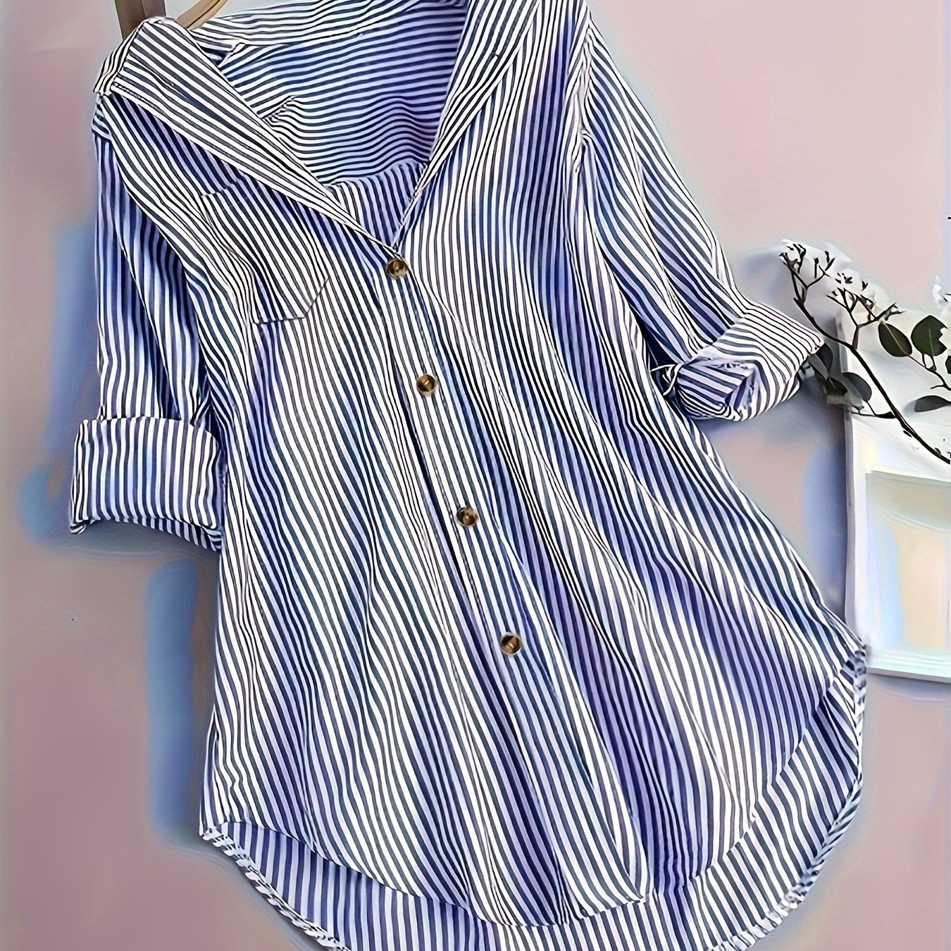 Women's Striped Button Casual Loose Long-sleeved Shirt