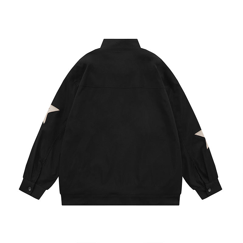 Men's Fashion Retro Star Embroidered Stand Collar Jacket