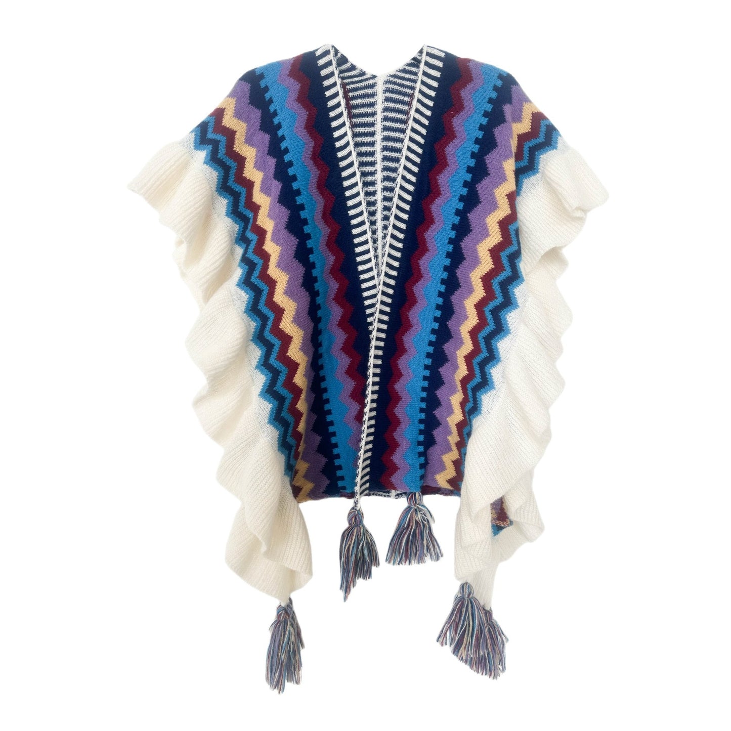 European And American Spring Autumn And Winter Ladies Travel Ethnic Style Ruffled Knitted Shawl