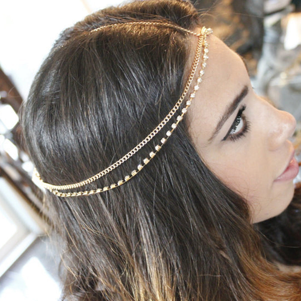 Bohemian Fan Metal Tassel Chain Rhinestone Headband