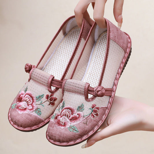 Soft Bottom Ethnic Breathable Embroidered Shoes Middle-aged And Elderly