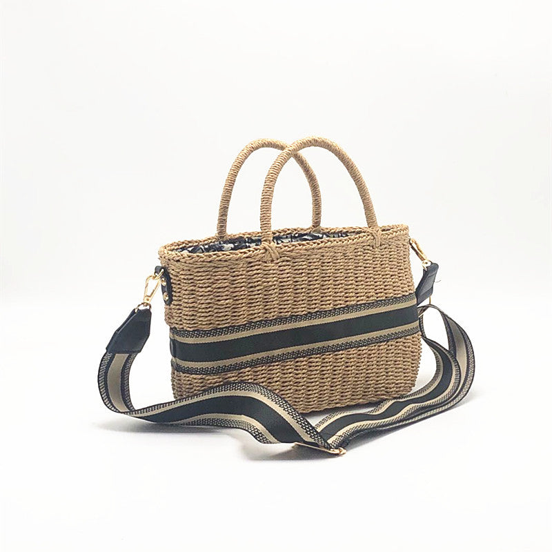 Handheld Straw Bag With Round Barrel Weaving