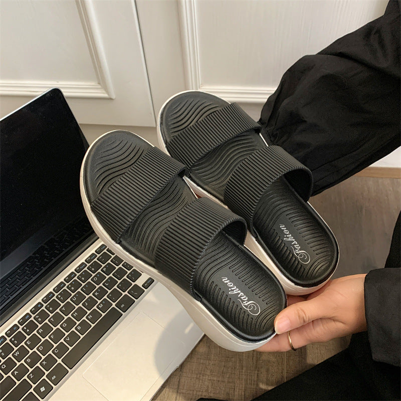 Women's Fashion Thick-soled Color Matching Double-strap Slippers