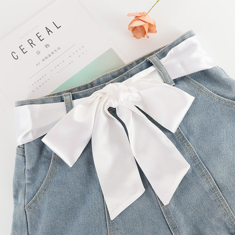 Fashion Solid Color Extra Long Wide Ribbon Belt With Skirt Decoration