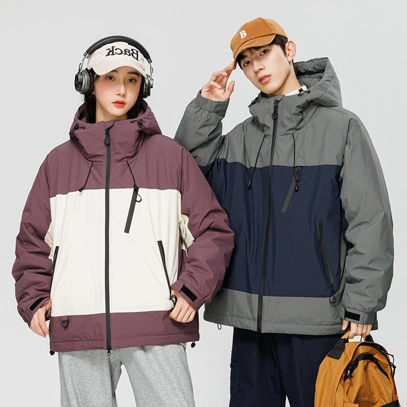Kontrastfarvet Casual Alsidig Dunjakke Skaljakke Trendy Mekanisk Stil Amerikansk Retro