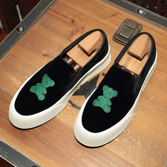 Men's Fashion Bear Pattern Embroidered Sneakers
