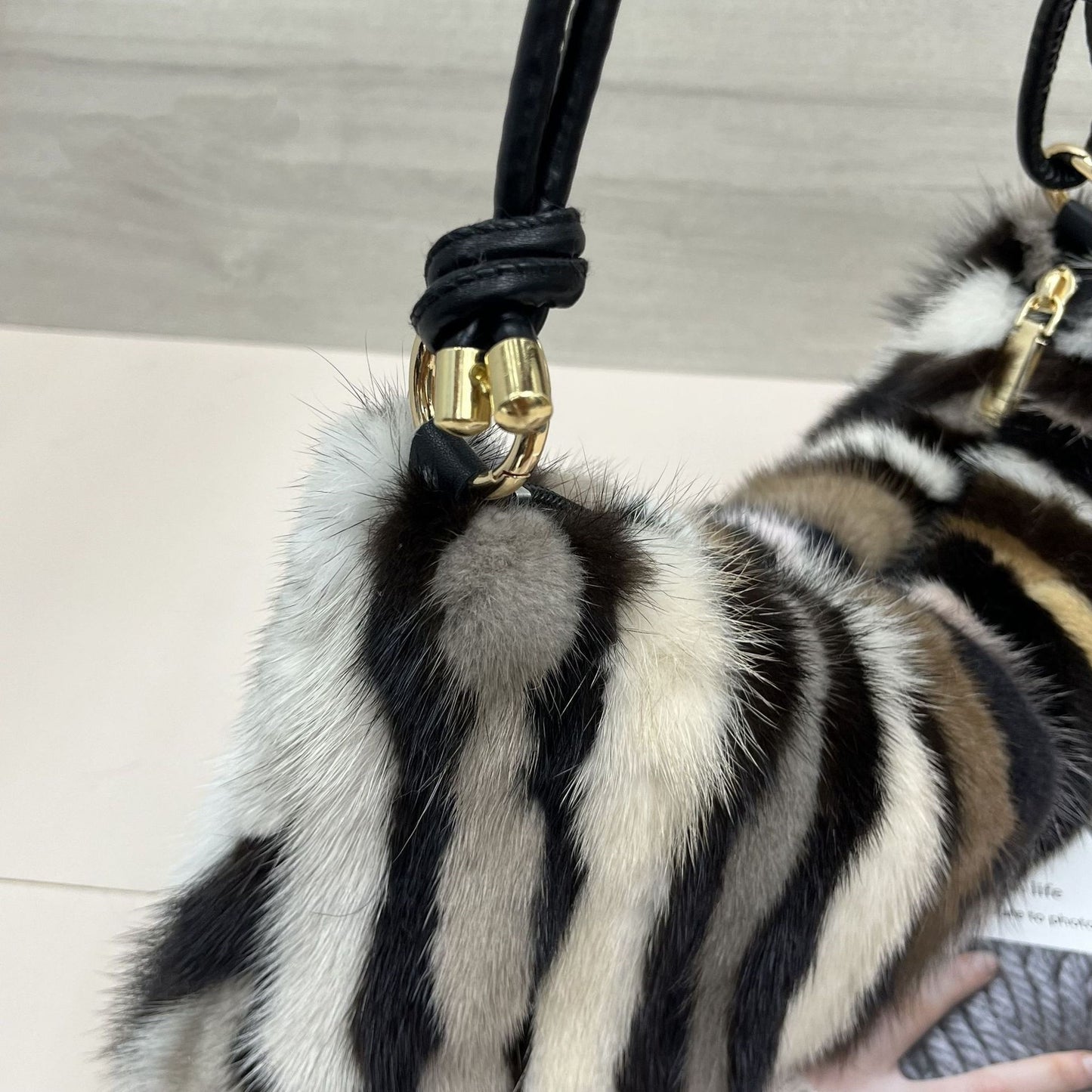 Handheld Plush Baguette Real Fur Bag