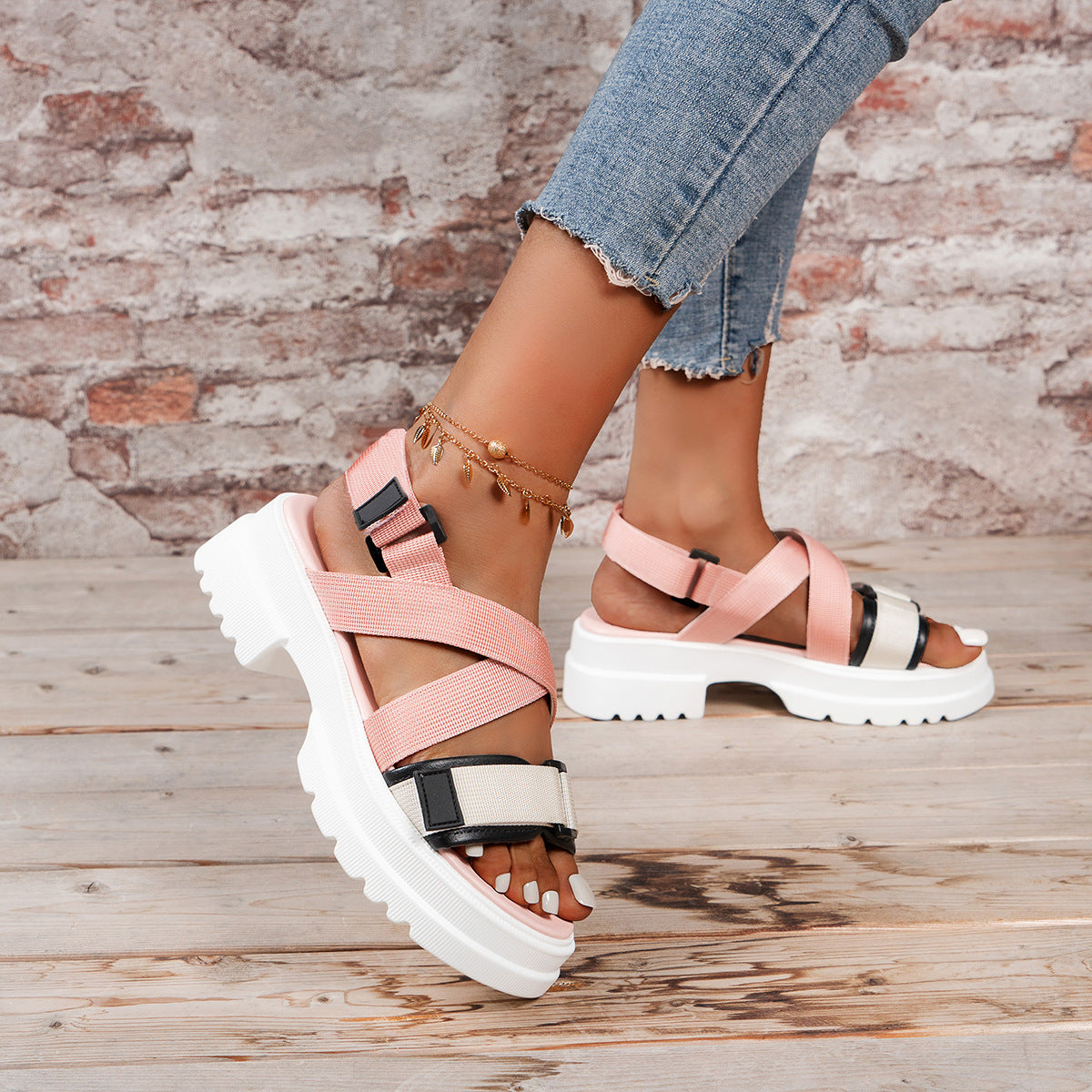 Summer Women's Thick Sole Velcro Toe Casual Sandals