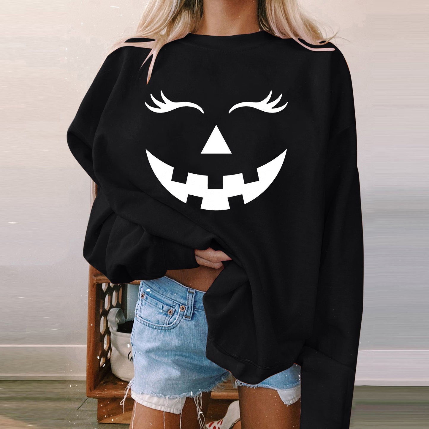 Kvinders Langærmet Afslappet Printet Polstret Sweatshirt til Halloween