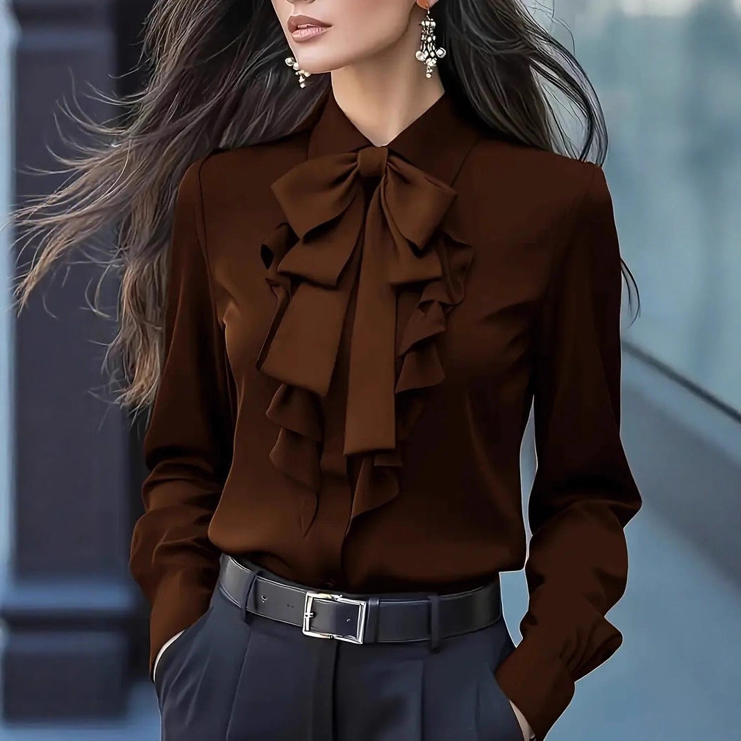 Sophisticated And Elegant Long-sleeve Solid-color Shirt