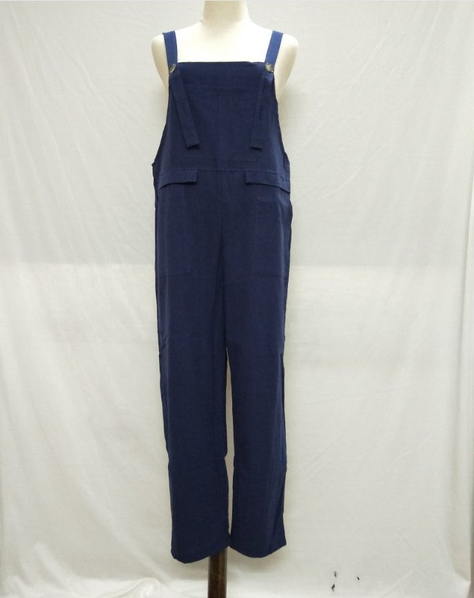 European And American Women's Clothing Pocket Casual Long Suspender Pants