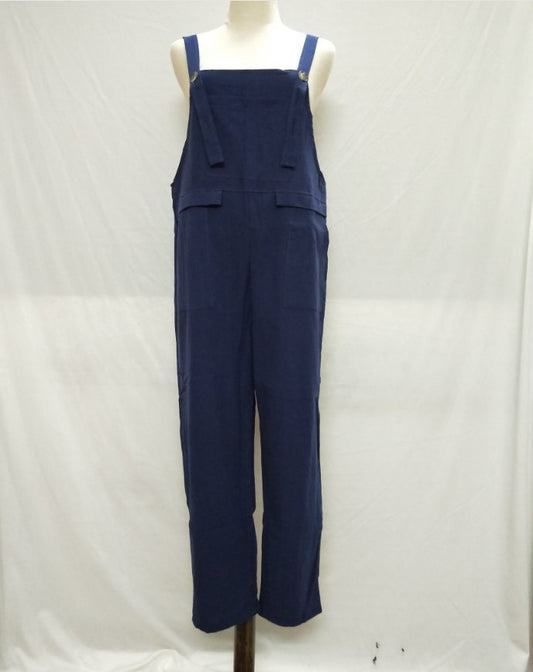 European And American Women's Clothing Pocket Casual Long Suspender Pants