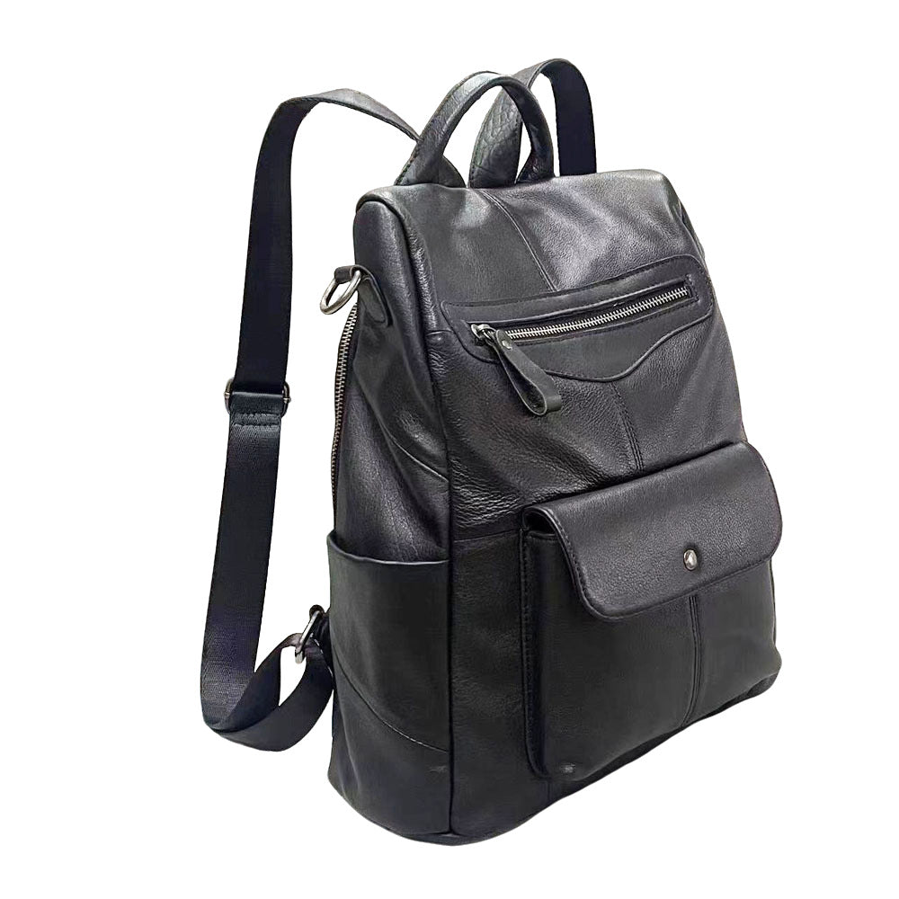 Black First Layer Cowhide Women's Backpack Trendy Fashion