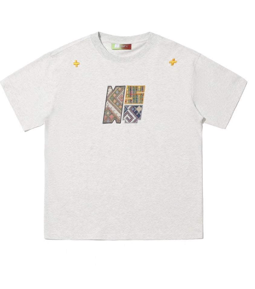 Paste Cloth Embroidery Retro Loose Casual All-match Short-sleeved T-shirt