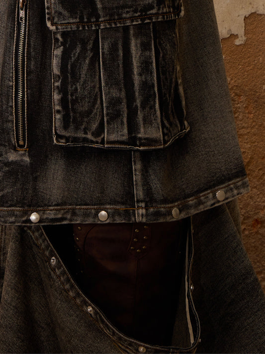 Detachable Denim Suspender Skirt 3-in-1