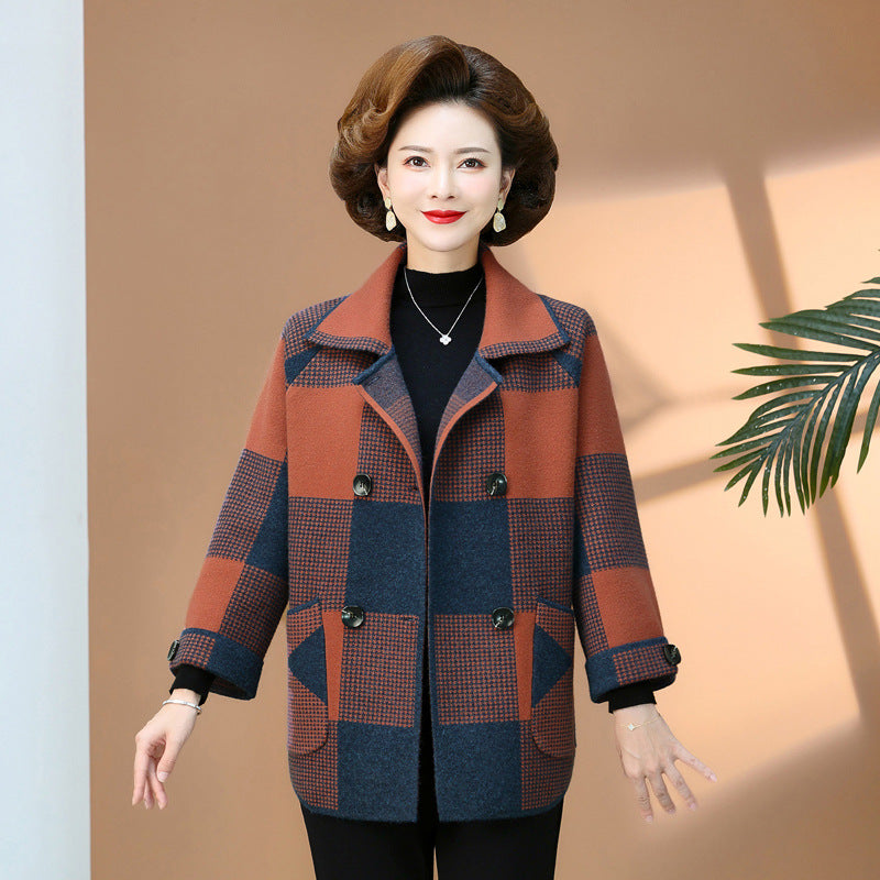 Fashionable Stylish Plaid Knitted Cardigan Coat