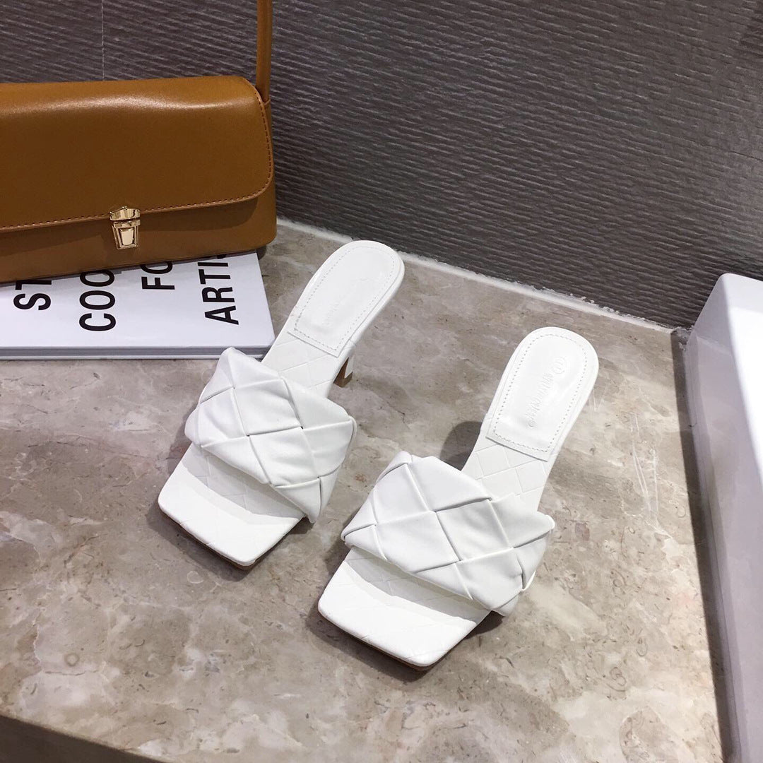 New Woven Square Toe Open-toed Sandals And Slippers