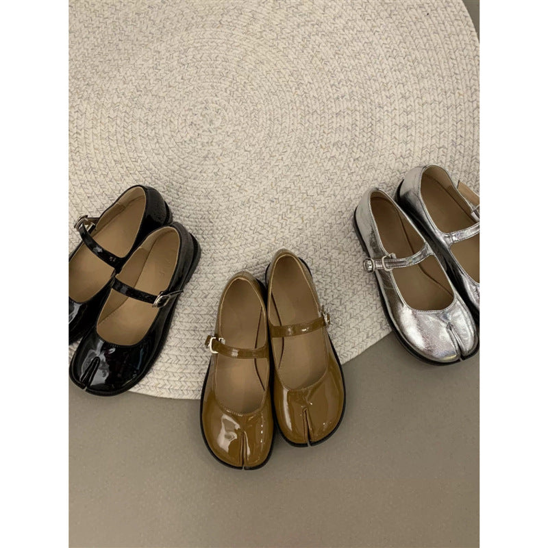 Retro Square Head Fake Split Toe Pumps Mary Jane
