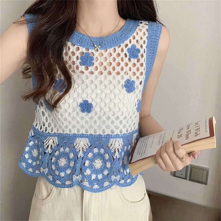 Crochet Hollow-out Heavy Work Knitted Short Vest