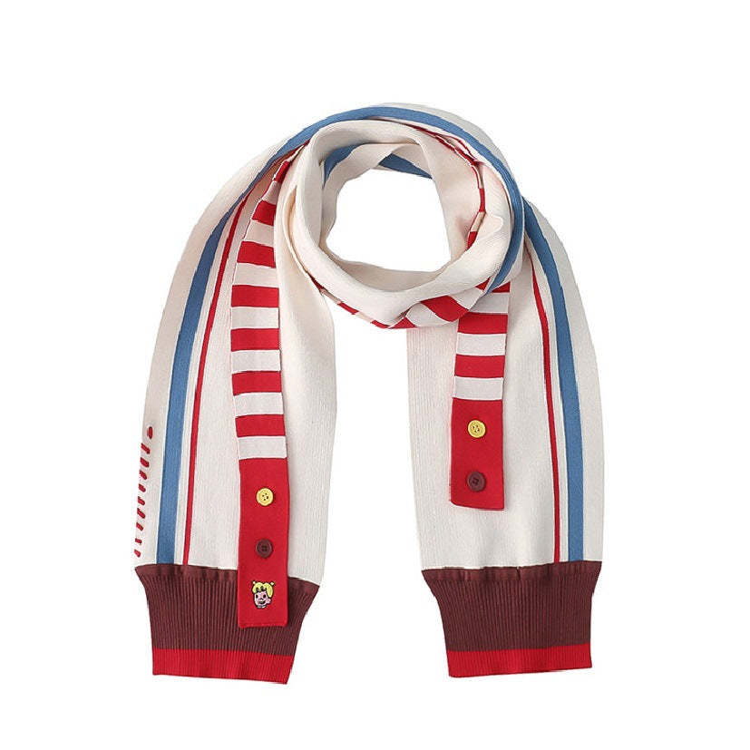 Cartoon Embroidery Contrast Color Striped Thick Thermal Knitting Scarf