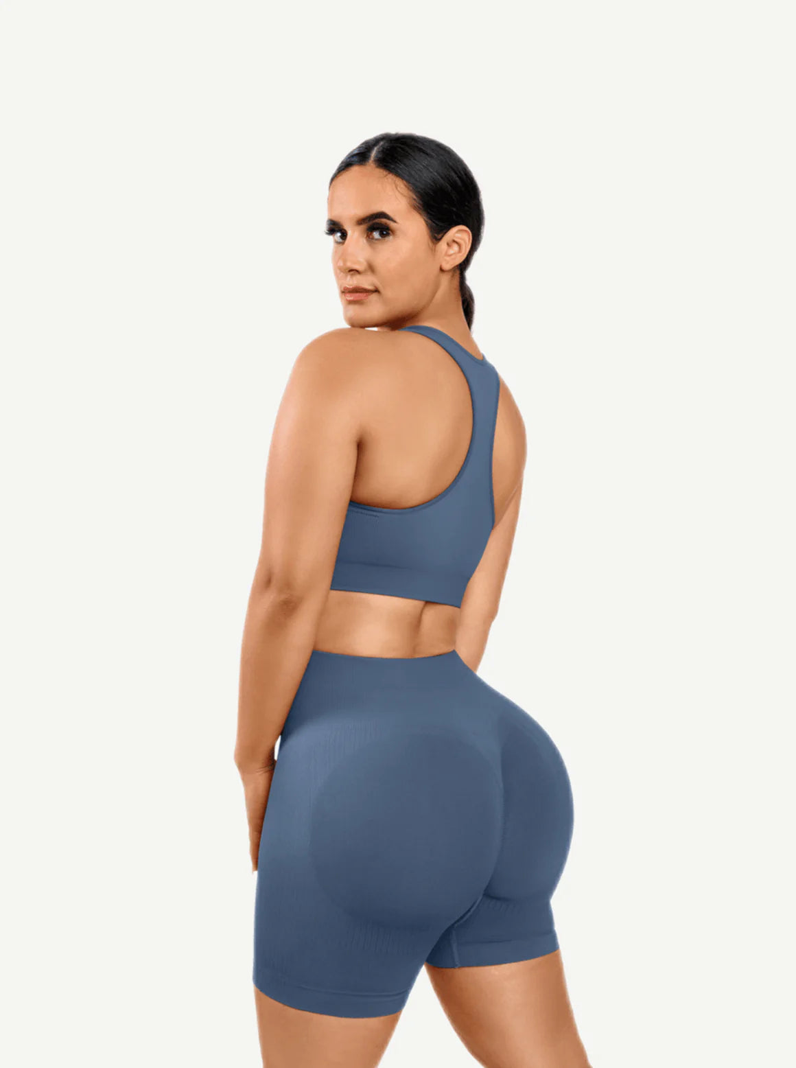 Eco-friendly Sexy V Neck Seamless Sportswear Biker Shorts Set