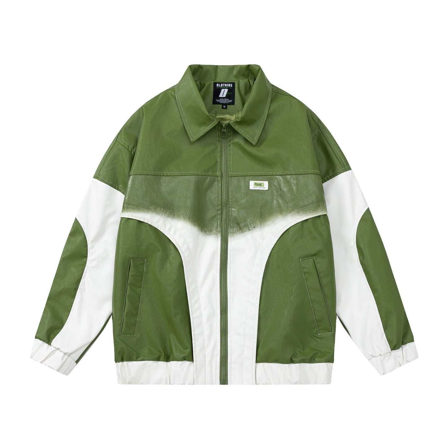 Gradient Baseball Uniform Avocado Green College Style Retro Couple Coat