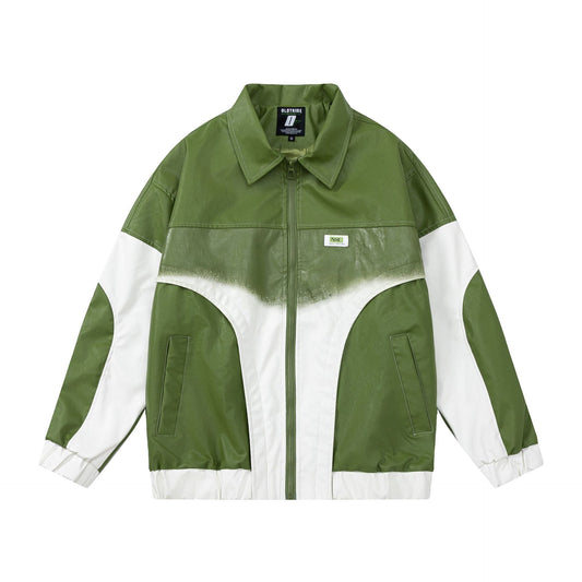 Gradient Baseball Uniform Avocado Green College Style Retro Couple Coat