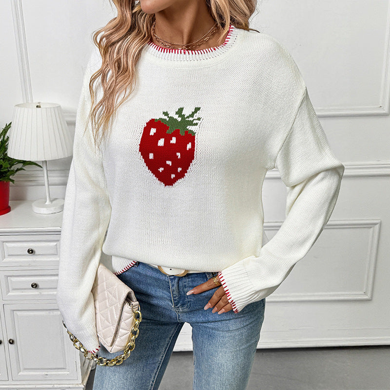 Strawberry Jacquard Sweater Pullover