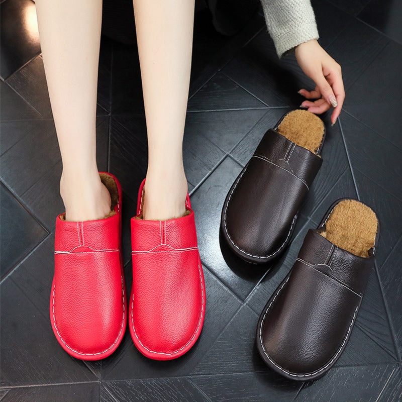 Winter Indoor Leather Slippers For Home Use Non-slip For Indoor Floors
