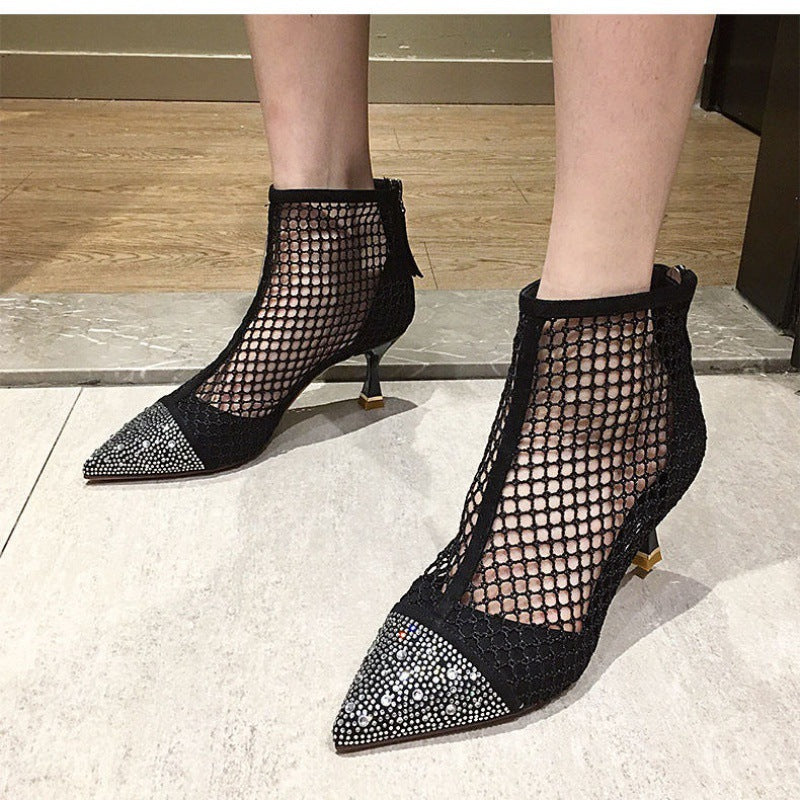 Small High-heeled Net Boots Hollow Shoes Breathable